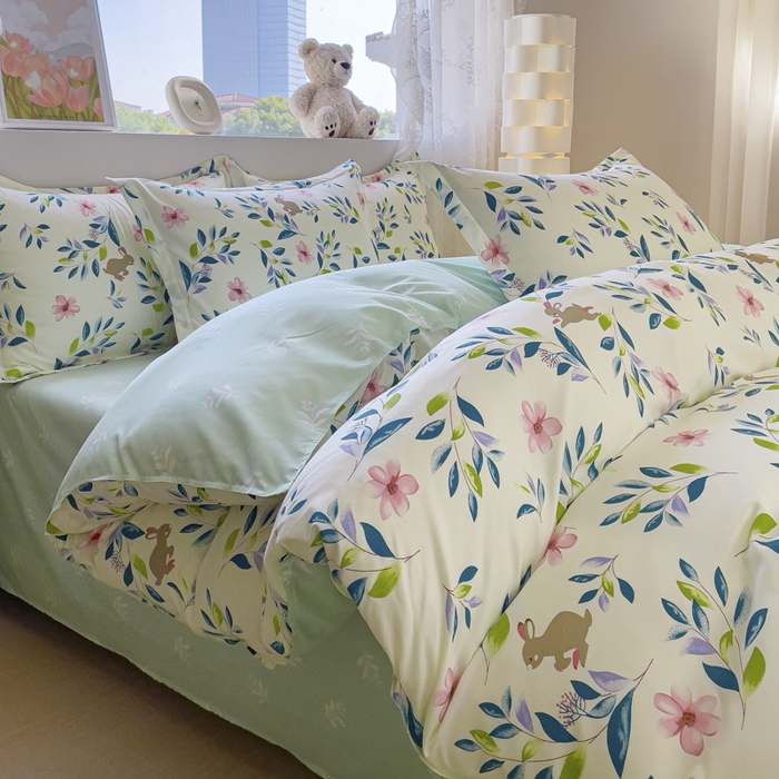 91家纺网 家纺一手货源 找家纺 布可家纺 2025新款水洗棉宽边印花四件套 莫妮卡