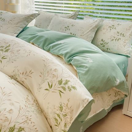 布可家纺 2025新款水洗棉宽边印花四件套 仙草