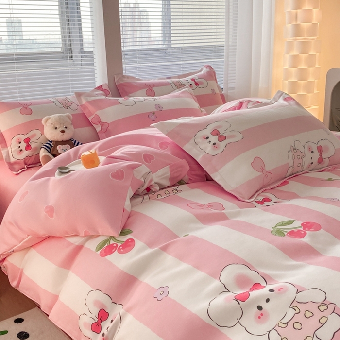 91家纺网 家纺一手货源 找家纺 米瑞娜 2025新款植物羊绒四件套 樱桃兔