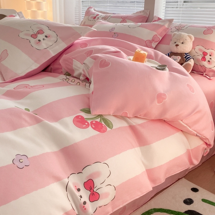 91家纺网 家纺一手货源 找家纺 米瑞娜 2025新款植物羊绒四件套 樱桃兔