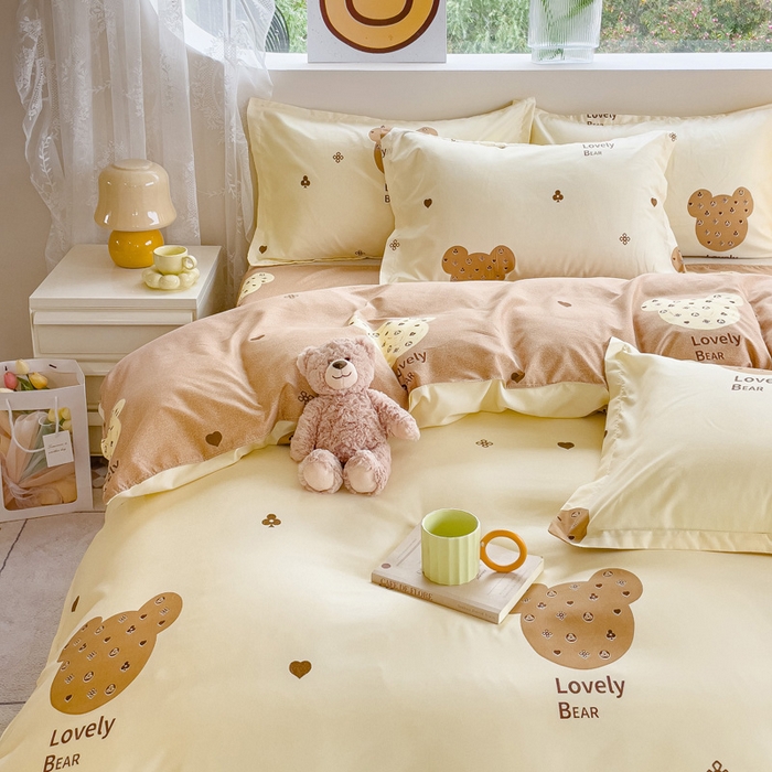 91家纺网 家纺一手货源 找家纺 布可家纺 2025新款水洗棉宽边印花四件套 幸运日