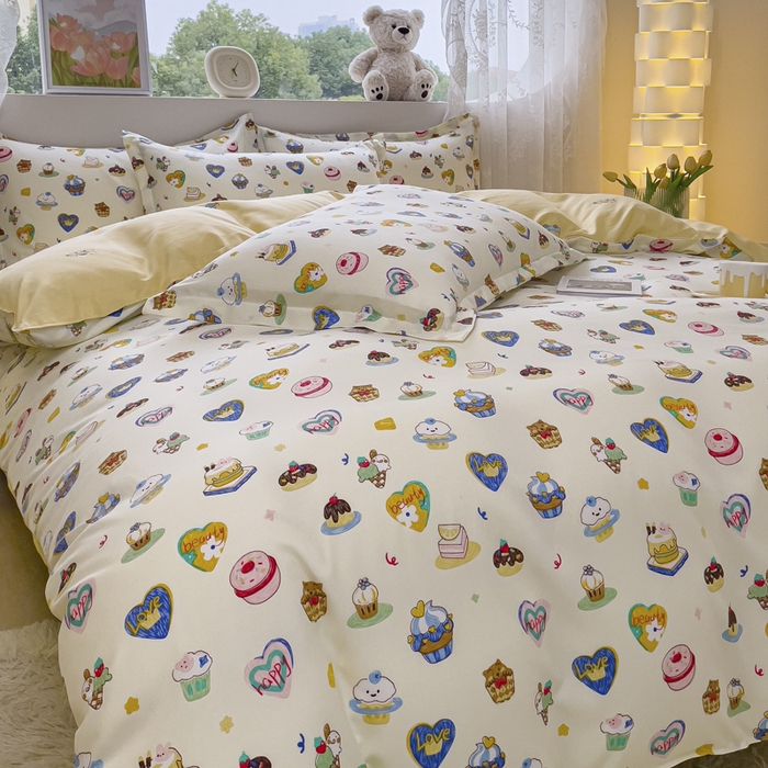 91家纺网 家纺一手货源 找家纺 布可家纺 2025新款水洗棉宽边印花四件套 甜心花园