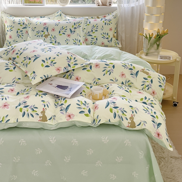 91家纺网 家纺一手货源 找家纺 布可家纺 2025新款水洗棉宽边印花四件套 莫妮卡