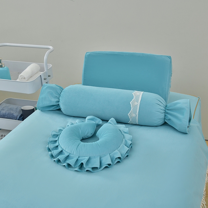 91家纺网 家纺一手货源 找家纺 莉人坊 2023新款磨砂绒流苏按摩床罩 雪蓝