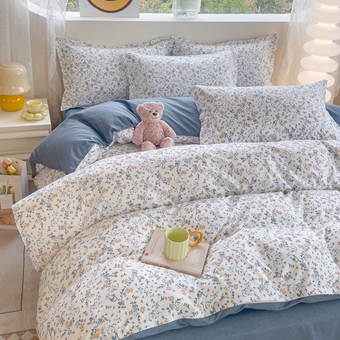 91家纺网 家纺一手货源 找家纺 布可家纺 2025新款水洗棉宽边印花四件套 花开朵朵