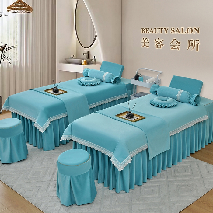 91家纺网 家纺一手货源 找家纺 莉人坊 2023新款磨砂绒花边按摩床罩 雪蓝