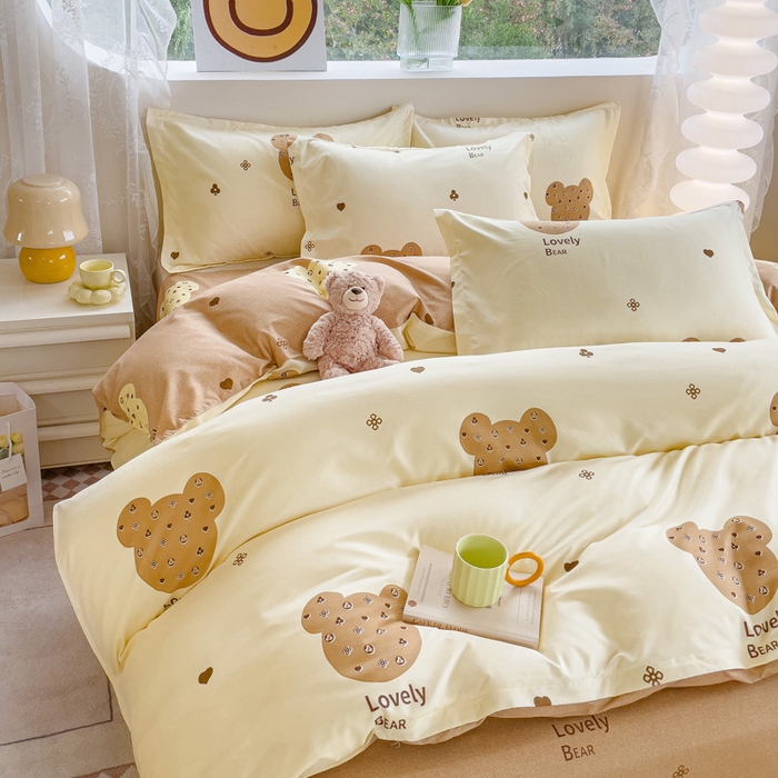 91家纺网 家纺一手货源 找家纺 布可家纺 2025新款水洗棉宽边印花四件套 幸运日