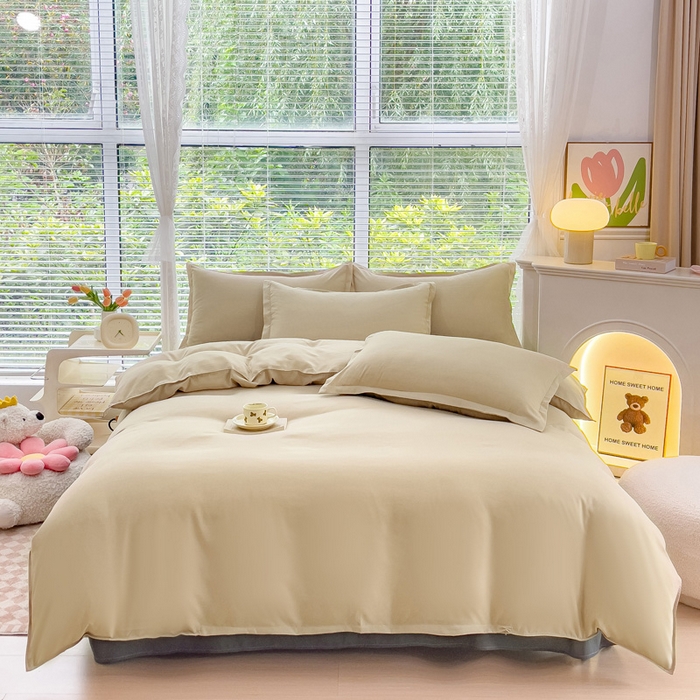 91家纺网 家纺一手货源 找家纺 布可家纺 2025新款水洗棉宽边印花四件套 拿铁