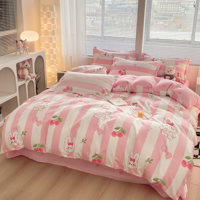 91家纺网 家纺一手货源 找家纺 米瑞娜 2025新款植物羊绒四件套 樱桃兔