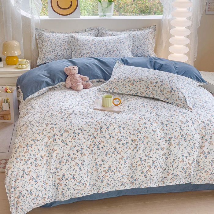 91家纺网 家纺一手货源 找家纺 布可家纺 2025新款水洗棉宽边印花四件套 花开朵朵