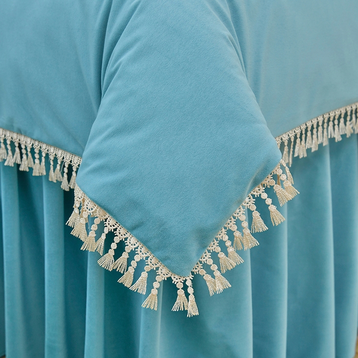 91家纺网 家纺一手货源 找家纺 莉人坊 2023新款磨砂绒流苏按摩床罩 雪蓝