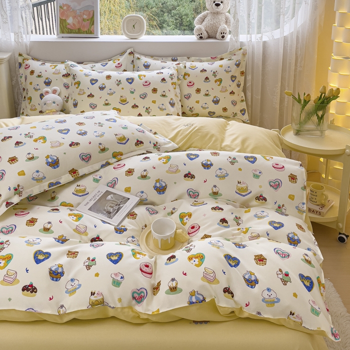 91家纺网 家纺一手货源 找家纺 布可家纺 2025新款水洗棉宽边印花四件套 甜心花园