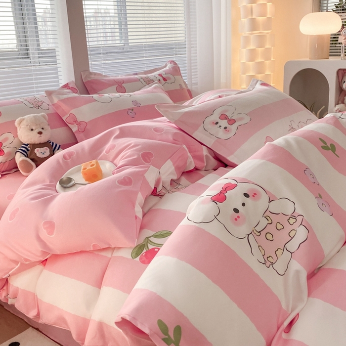 91家纺网 家纺一手货源 找家纺 米瑞娜 2025新款植物羊绒四件套 樱桃兔