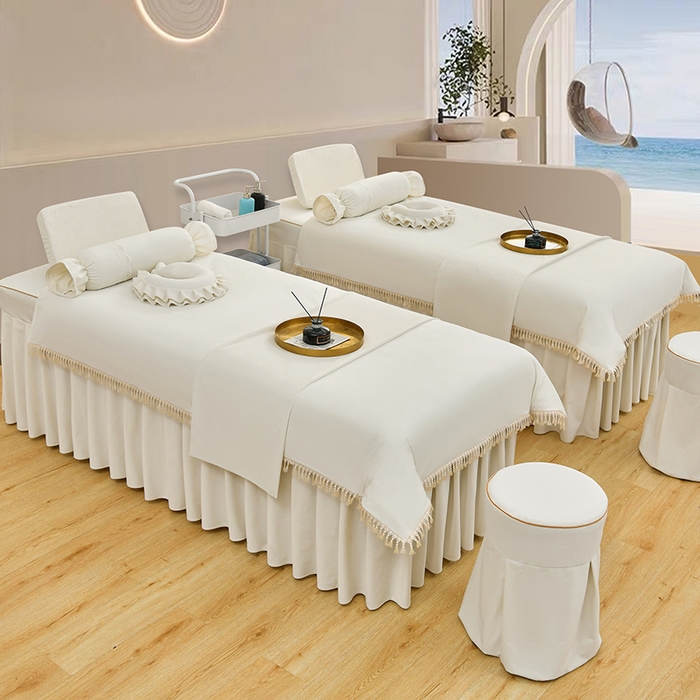 91家纺网 家纺一手货源 找家纺 莉人坊 2023新款磨砂绒流苏按摩床罩 贝白