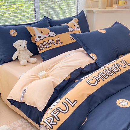 布可家纺 2025新款水洗棉宽边印花四件套 等待