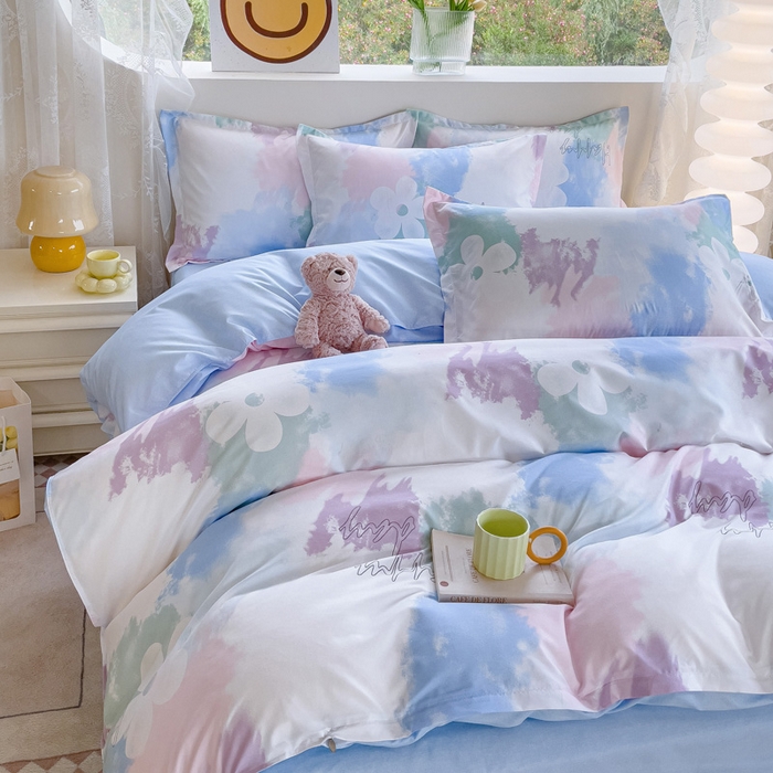 91家纺网 家纺一手货源 找家纺 布可家纺 2025新款水洗棉宽边印花四件套 晕染马卡龙