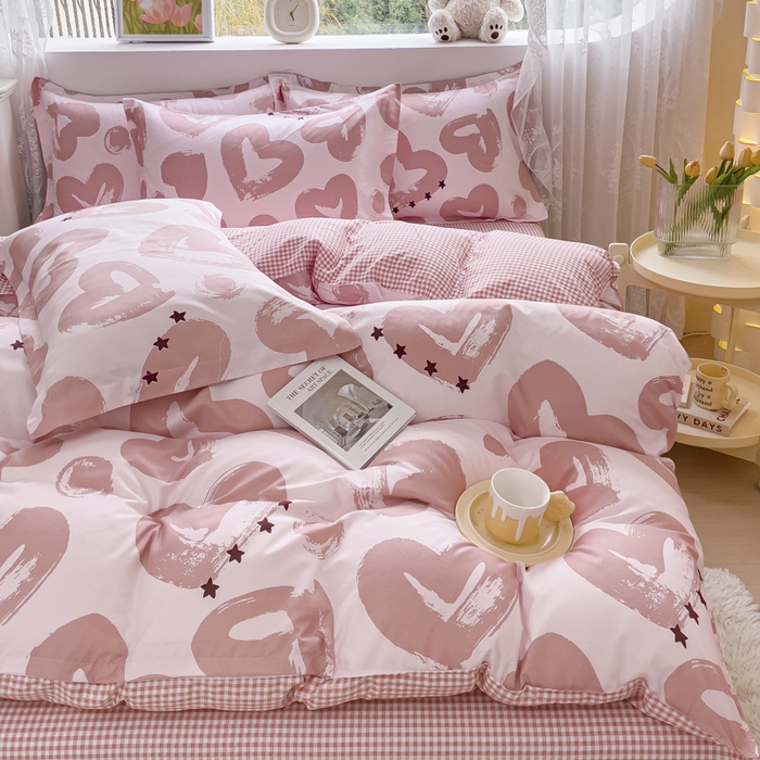 91家纺网 家纺一手货源 找家纺 布可家纺 2025新款水洗棉宽边印花四件套 怡心