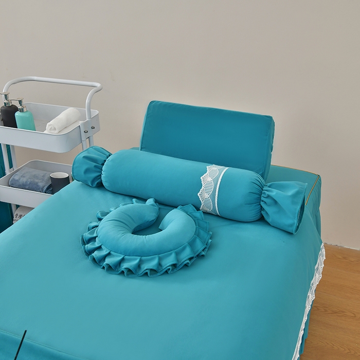 91家纺网 家纺一手货源 找家纺 莉人坊 2023新款磨砂绒花边按摩床罩 青瓷