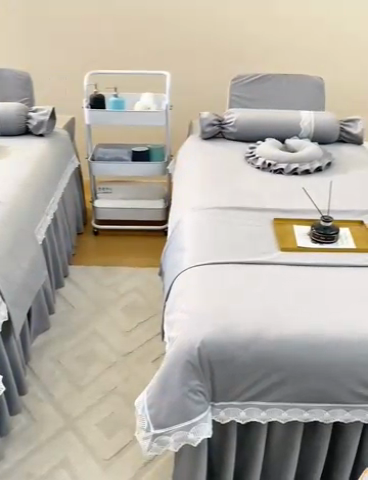 91家纺网 家纺一手货源 找家纺 莉人坊 2023新款磨砂绒花边按摩床罩 冰岛