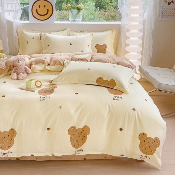 91家纺网 家纺一手货源 找家纺 布可家纺 2025新款水洗棉宽边印花四件套 幸运日