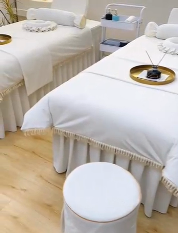 91家纺网 家纺一手货源 找家纺 莉人坊 2023新款磨砂绒流苏按摩床罩 贝白