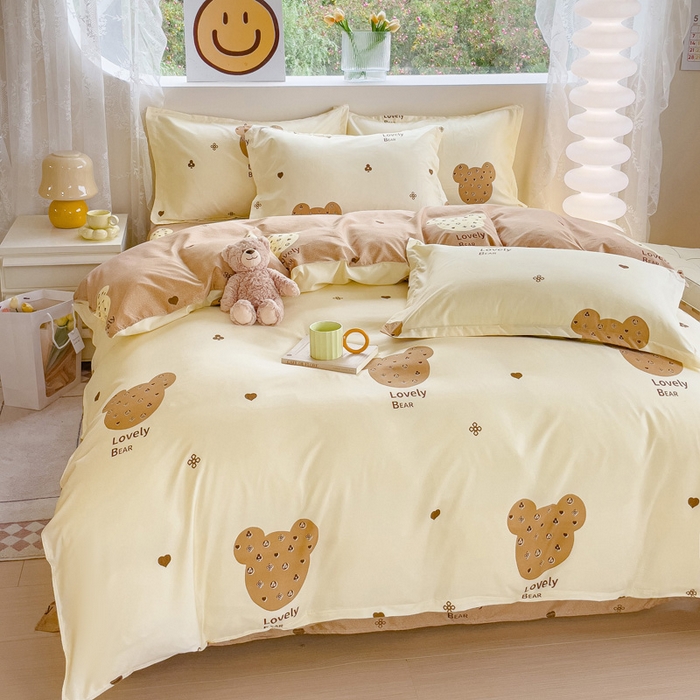 91家纺网 家纺一手货源 找家纺 布可家纺 2025新款水洗棉宽边印花四件套 幸运日