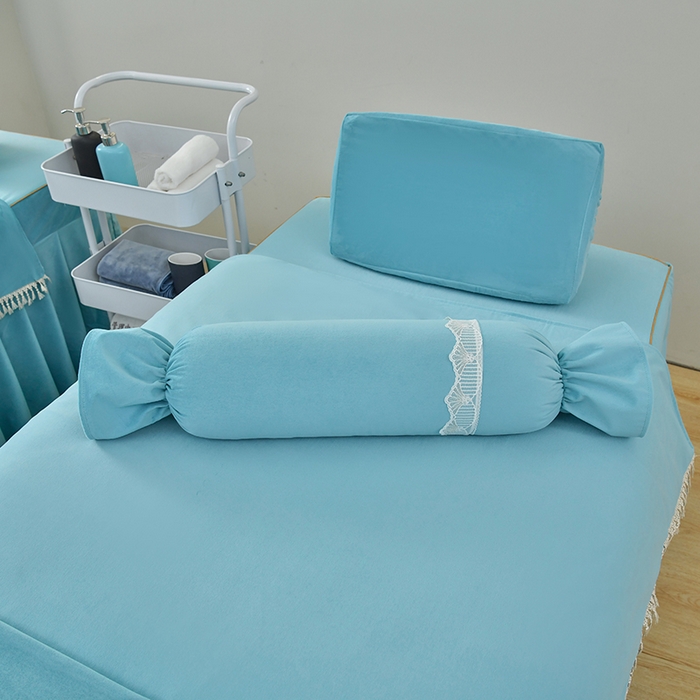 91家纺网 家纺一手货源 找家纺 莉人坊 2023新款磨砂绒流苏按摩床罩 雪蓝