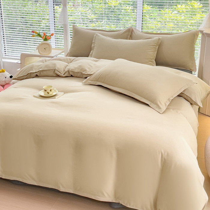 91家纺网 家纺一手货源 找家纺 布可家纺 2025新款水洗棉宽边印花四件套 拿铁