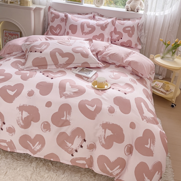 91家纺网 家纺一手货源 找家纺 布可家纺 2025新款水洗棉宽边印花四件套 怡心