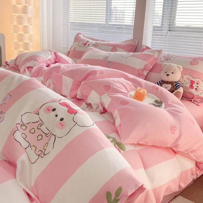 91家纺网 家纺一手货源 找家纺 米瑞娜 2025新款植物羊绒四件套 樱桃兔