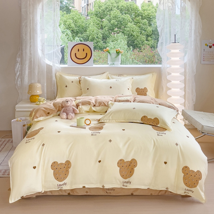 91家纺网 家纺一手货源 找家纺 布可家纺 2025新款水洗棉宽边印花四件套 幸运日