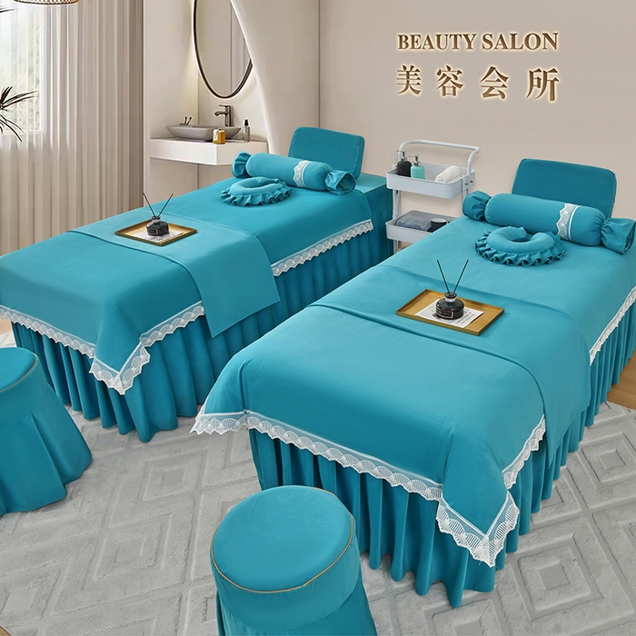 91家纺网 家纺一手货源 找家纺 莉人坊 2023新款磨砂绒花边按摩床罩 青瓷