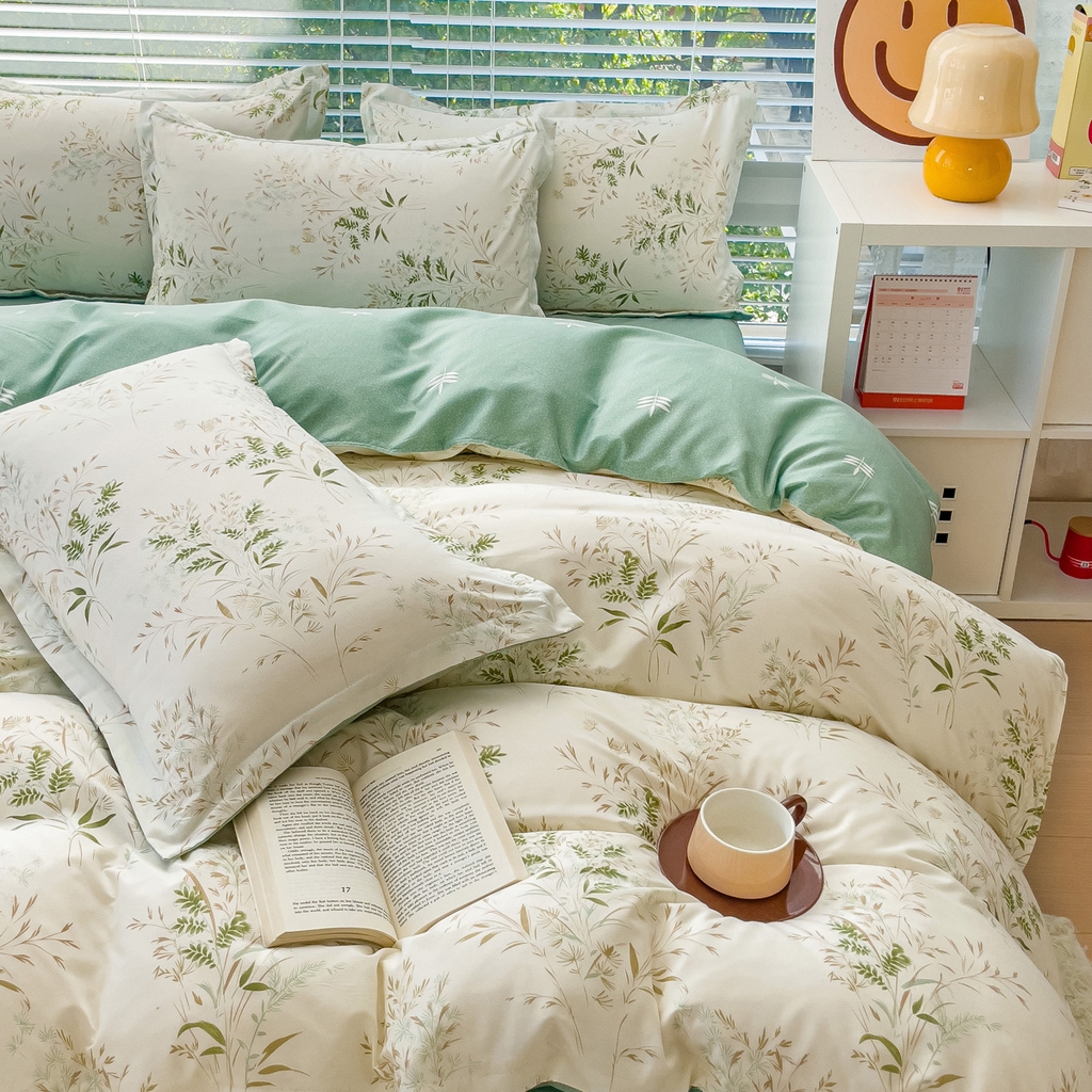 91家纺网 家纺一手货源 找家纺 布可家纺 2025新款水洗棉宽边印花四件套 仙草