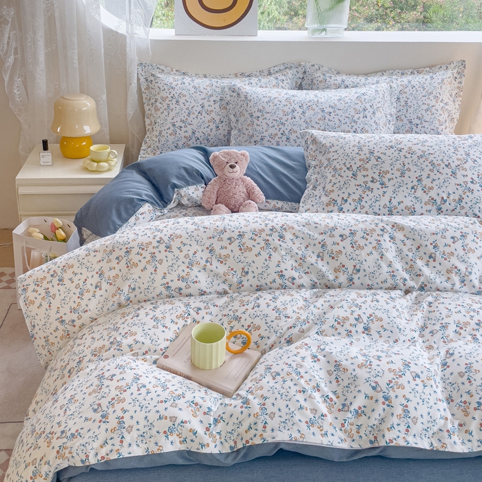 91家纺网 家纺一手货源 找家纺 布可家纺 2025新款水洗棉宽边印花四件套 花开朵朵