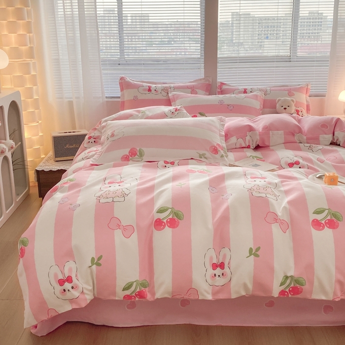 91家纺网 家纺一手货源 找家纺 米瑞娜 2025新款植物羊绒四件套 樱桃兔