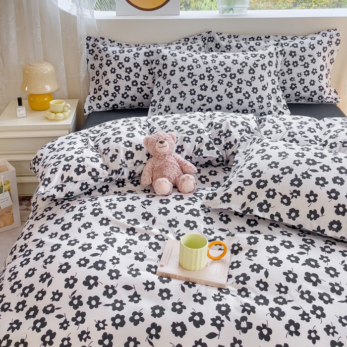 91家纺网 家纺一手货源 找家纺 布可家纺 2025新款水洗棉宽边印花四件套 黑色蔷薇