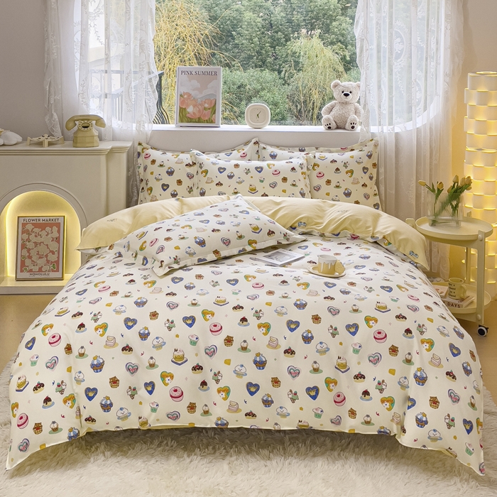 91家纺网 家纺一手货源 找家纺 布可家纺 2025新款水洗棉宽边印花四件套 甜心花园