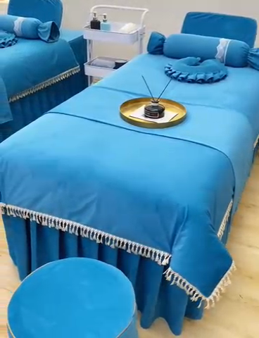 91家纺网 家纺一手货源 找家纺 莉人坊 2023新款磨砂绒流苏按摩床罩 雪蓝