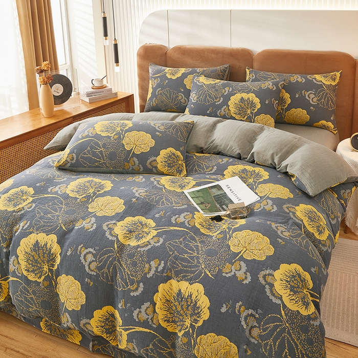 91家纺网 家纺一手货源 找家纺 风蝴蝶 2025全棉纯棉水洗双层纱四件套 绚丽