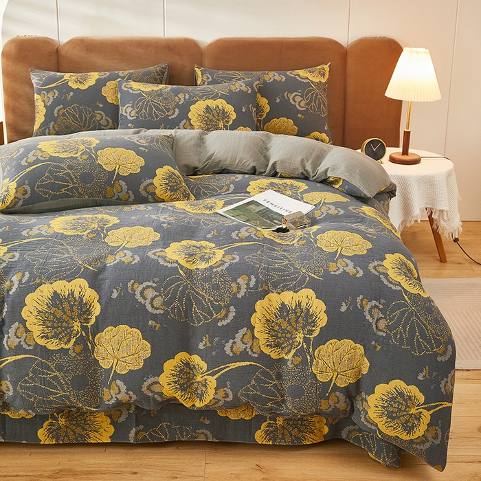 91家纺网 家纺一手货源 找家纺 风蝴蝶 2025全棉纯棉水洗双层纱四件套 绚丽