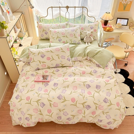 91家纺网 家纺一手货源 找家纺 （总）瑞莱 2024春季全棉纯棉13372印花四件套-花卉系列