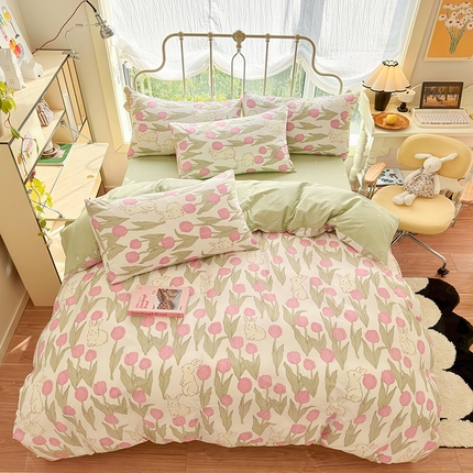 91家纺网 家纺一手货源 找家纺 （总）瑞莱 2024春季全棉纯棉13372印花四件套-花卉系列