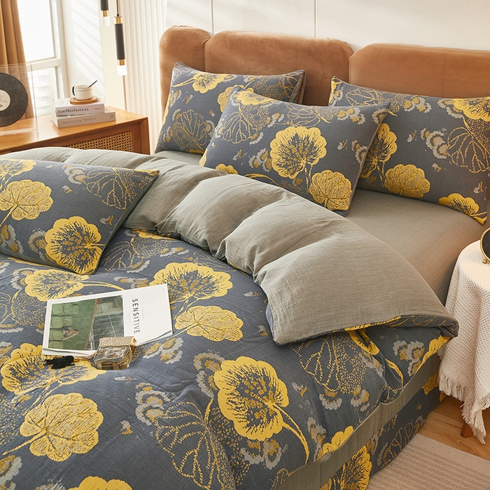 91家纺网 家纺一手货源 找家纺 风蝴蝶 2025全棉纯棉水洗双层纱四件套 绚丽