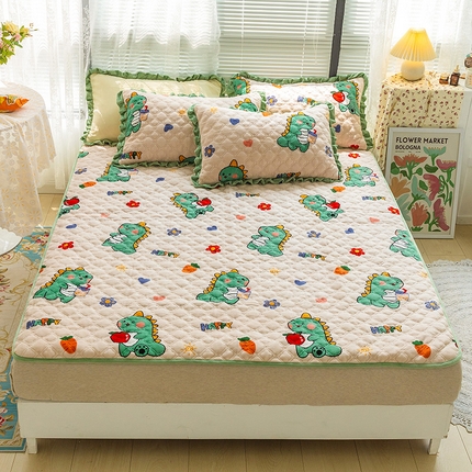 羽爱家纺 2024新款牛奶绒直边款床盖床垫 恐龙先生 