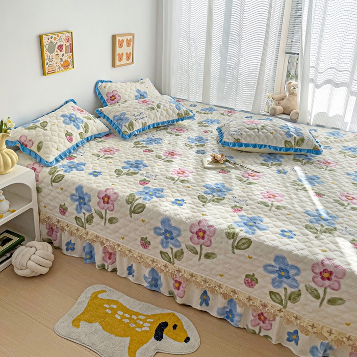 91家纺网 家纺一手货源 找家纺 羽爱家纺 2024新款牛奶绒榻榻米床盖 花海 