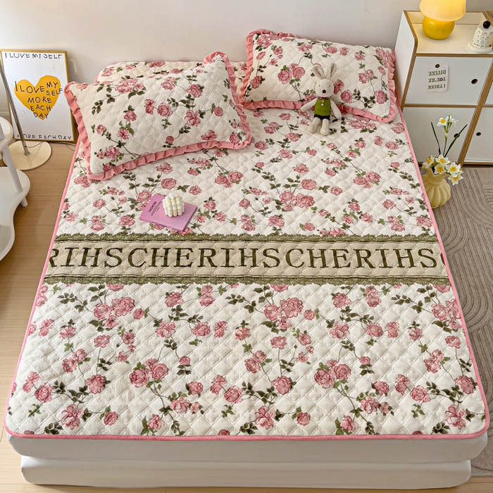 91家纺网 家纺一手货源 找家纺 羽爱家纺 2024新款牛奶绒直边款床盖床垫 花梦