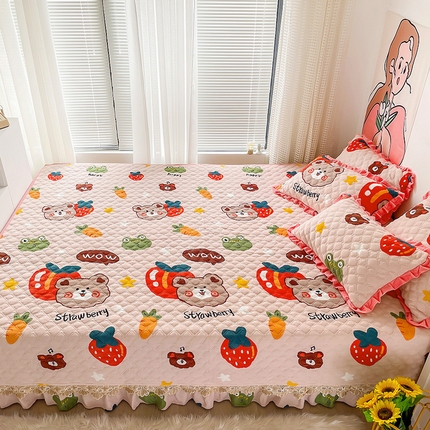 羽爱家纺 2024新款牛奶绒榻榻米床盖 水果熊