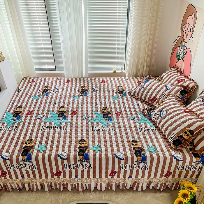 91家纺网 家纺一手货源 找家纺 羽爱家纺 2024新款牛奶绒榻榻米床盖 酷派小熊