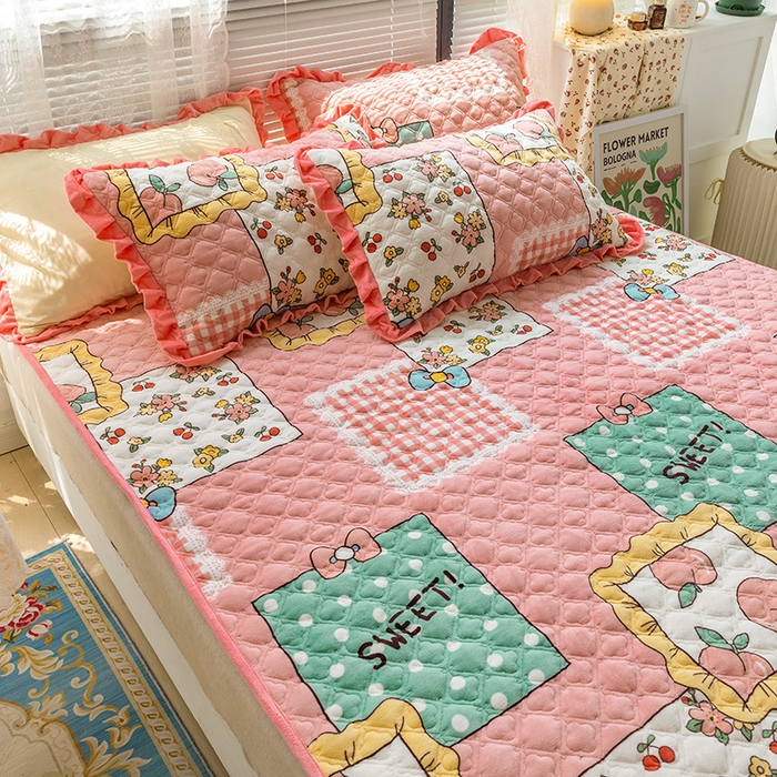 91家纺网 家纺一手货源 找家纺 羽爱家纺 2024新款牛奶绒直边款床盖床垫 甜蜜一方