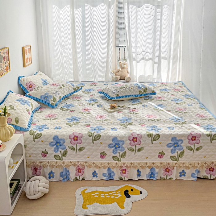 91家纺网 家纺一手货源 找家纺 羽爱家纺 2024新款牛奶绒榻榻米床盖 花海 